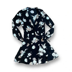 Abercombie & Fitch Floral Wrap Dress Long Sleeve Black Pink Women’s Size small